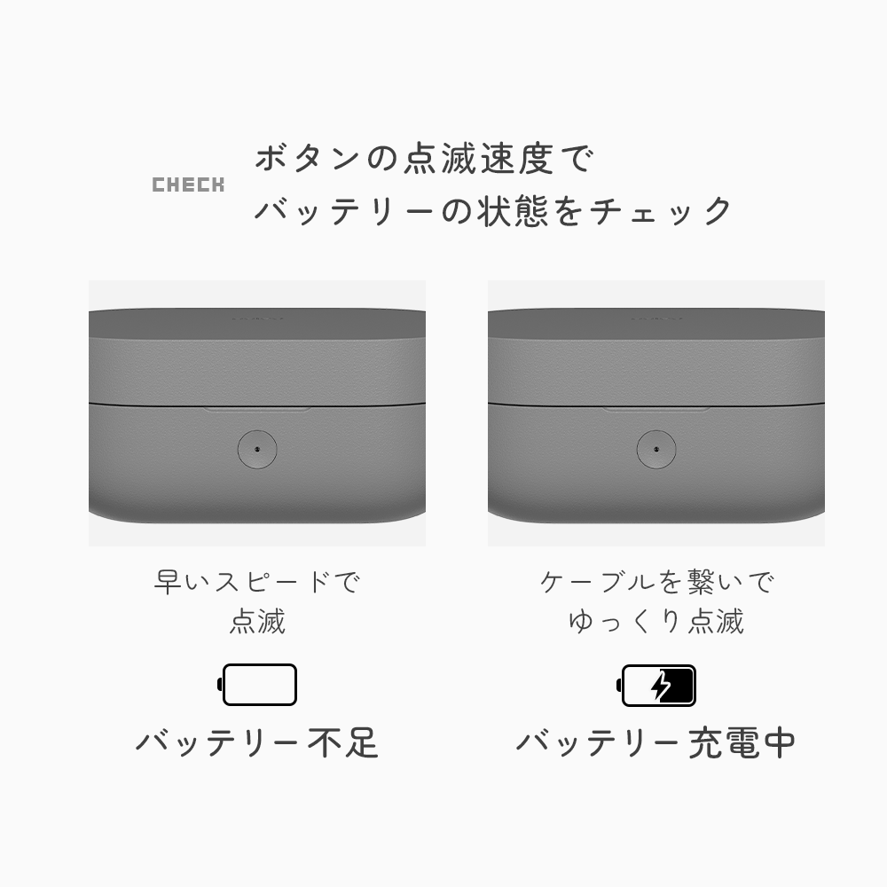 ボタンの点滅速度でバッテリーの状態をチェック